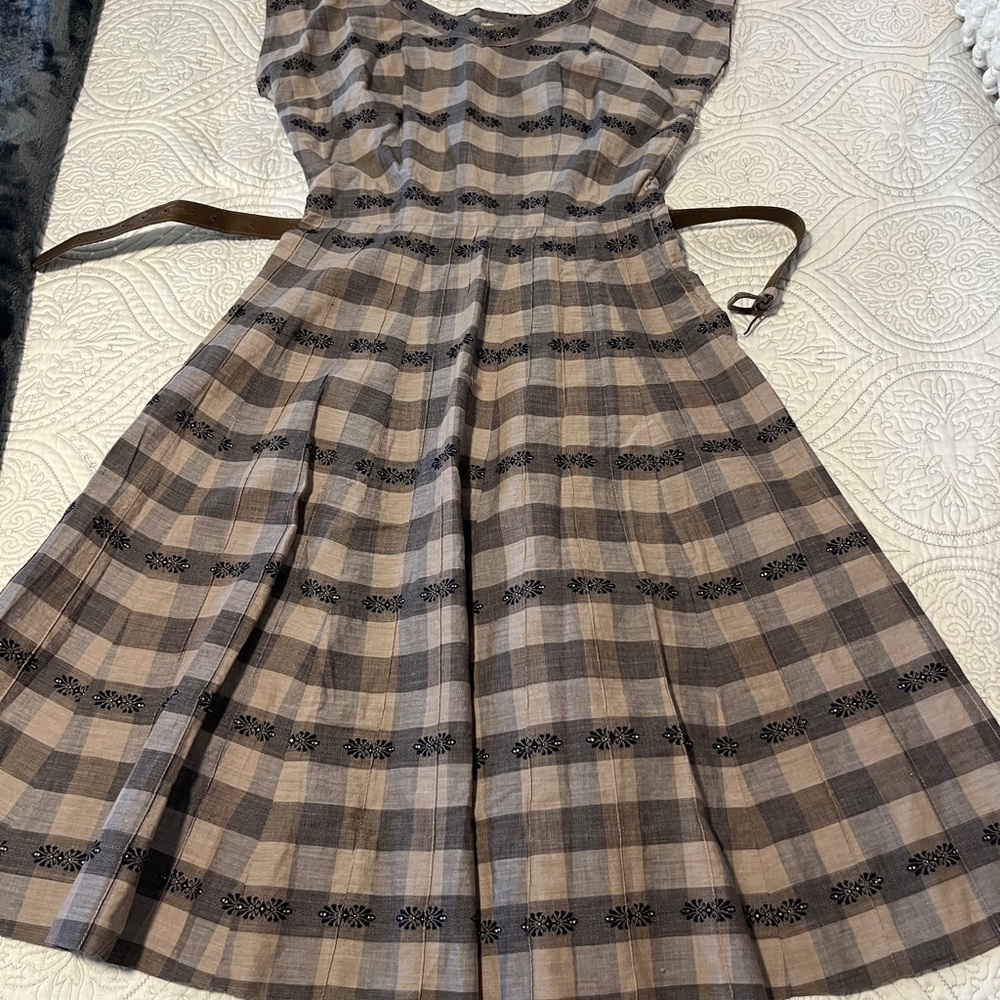 Vintage Plaid Dress with silver Threads & Belt.
